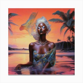 Beautiful Ebony Queen And A Sunset' Canvas Print