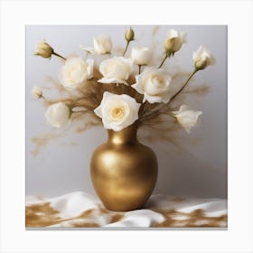 Gold Vase With White Roses Canvas Print