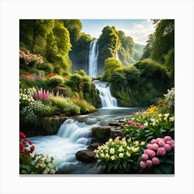 Waterfall In The Garden Canvas Print