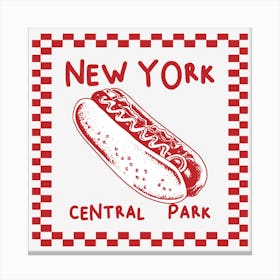 New York Central Park Hot Dog | Red and White Kitchen Wall Art 1 Canvas Print