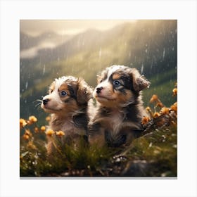 Two Puppies In The Rain 1 Canvas Print