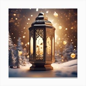Christmas Lantern In The Snow Canvas Print