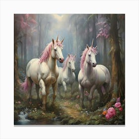 Unicorns In The Forest 4 Canvas Print