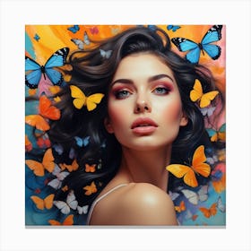 Painting of a woman surrounded by butterflies, art, wall art Canvas Print