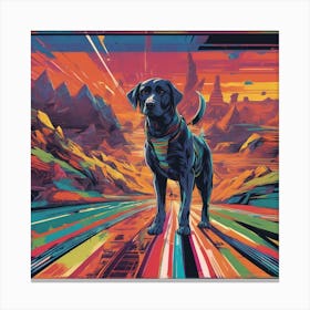 Dog Is Walking Down A Long Path, In The Style Of Bold And Colorful Graphic Design, David , Rainbowco (3) Canvas Print