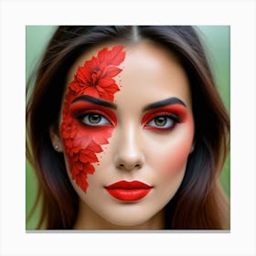 Beautiful Woman With Red Makeup 2 Canvas Print