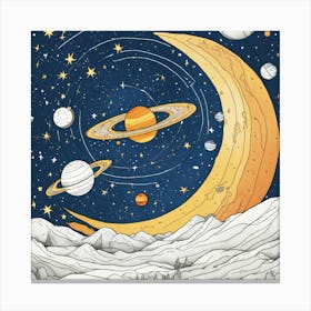 Planets And Moon Canvas Print