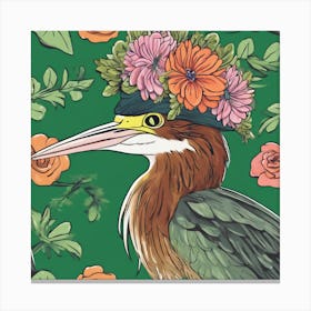 Heron With Flowers 3 Canvas Print