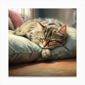 Cat Resting On A Pillow Canvas Print