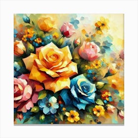 Colorful Roses oil painting abstract painting art 3 Canvas Print