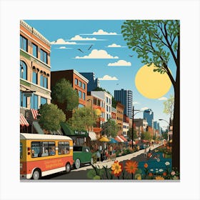 Illustration Of A City Street Canvas Print