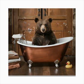 Bear In A Bathtub Bathroom Canvas Print