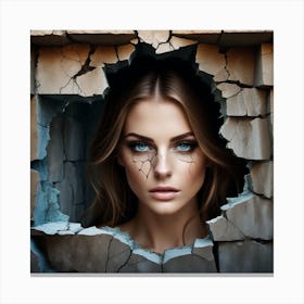Portrait Of A Woman In A Cracked Wall Canvas Print