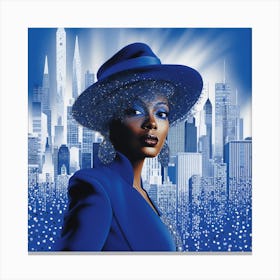 Blue Woman In Hat Canvas Print