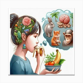 Girl Eats A Plants instead of animals Canvas Print