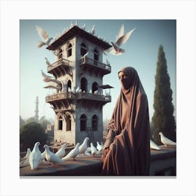 Islamic Woman With Birds Canvas Print