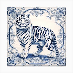 Tiger Delft Tile Illustration 4 Canvas Print