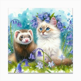 Ferret And Bluebells 2 Canvas Print