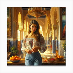 Girl In A Kitchen Canvas Print