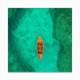 Aerial View Of A Canoe In The Sea Canvas Print