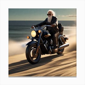 Old Man On A Motorcycle Canvas Print