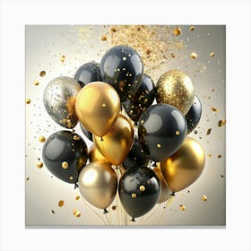 Elegant Black And Gold Balloons With Confetti Canvas Print