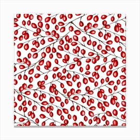 Seamless Pattern From Red Berries On Branches Canvas Print