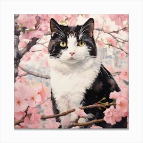 Cherry Blossoms with Cat Canvas Print