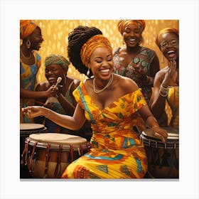 African Women Playing Drums 1 Canvas Print