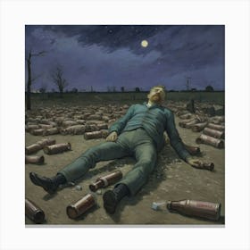 Man Laying On The Ground Whiskey and Chaos: The Twilight Pig Parade Canvas Print