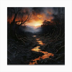 Watercolor Landscape Burnt Black Canvas Print