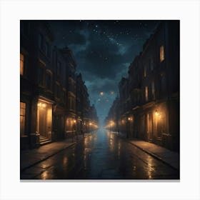 Wet Street At Night City art print 1 Canvas Print