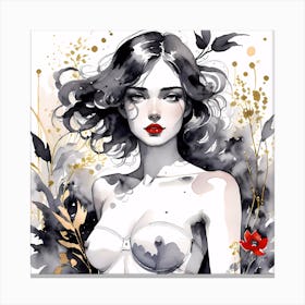 Selective Colour Portrait Of A Beautiful Topless Woman Square Format Canvas Print