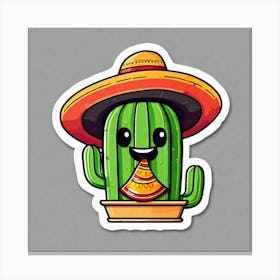 Mexico Cactus With Mexican Hat Inside Taco Sticker 2d Cute Fantasy Dreamy Vector Illustration (9) Canvas Print