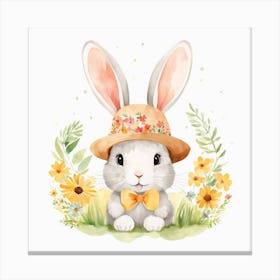 Floral Baby Rabbit Nursery Illustration (26) Canvas Print