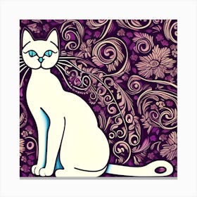 Art Nouveau White Cat Canvas Print
