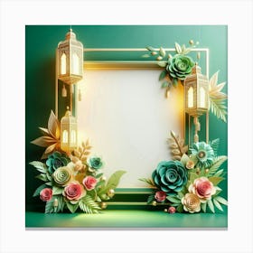 Frame With Flowers And Lanterns Canvas Print