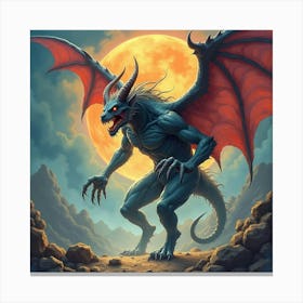 Demon Beast In A Surreal Watercolor Realm Of Chaos 1 Canvas Print