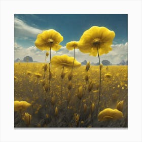 Yellow Flowers In Field With Blue Sky Sf Intricate Artwork Masterpiece Ominous Matte Painting Mo (2) Canvas Print