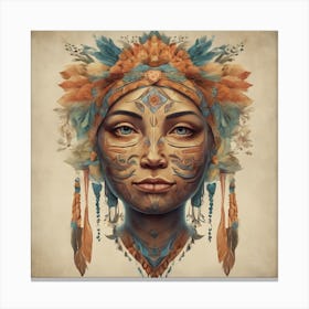 Folk Face Illustration Art Print Canvas Print