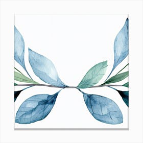 Blue Watercolor Leaves Canvas Print