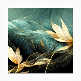 Gold Feathers on Turquoise Background Canvas Print