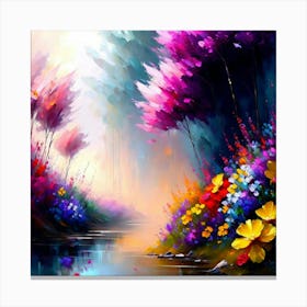 Colorful Flowers By The River Canvas Print