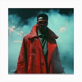 Red Coat Man In Smoke Canvas Print