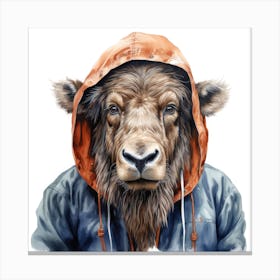 Watercolour Cartoon Wildebeest In A Hoodie Canvas Print