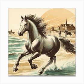 Horse Running On The Beach Canvas Print