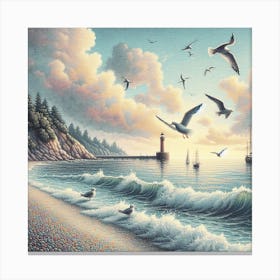Seashore and seagulls 3 Canvas Print