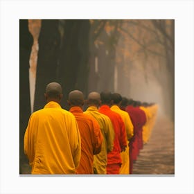 Monks Walking In The Forest Canvas Print