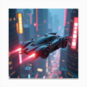 Futuristic Flying Car With Jet Thrusters, Hovering Above A Neon Lit City 1 Canvas Print