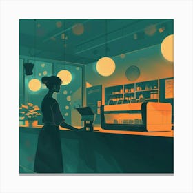 Illustration Of A Woman At A Coffee Shop Canvas Print